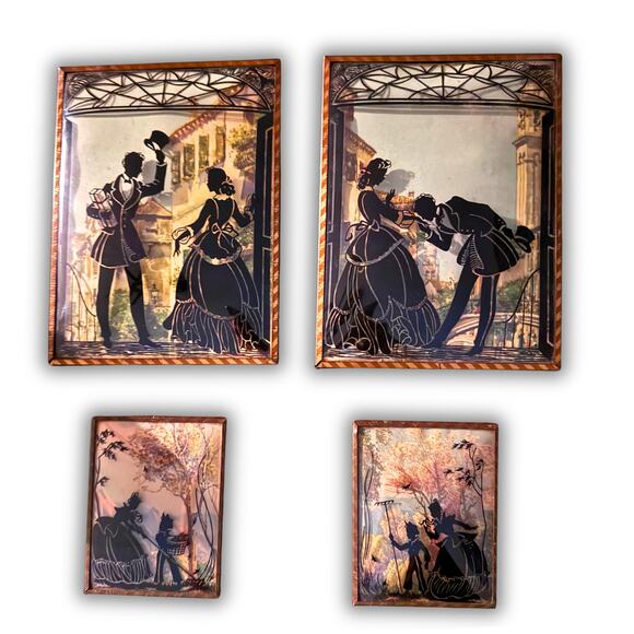 Vintage Reverse Painted Silhouette Glass Wall Plaques – Mid Century Shadow Art - Picture 2 of 16